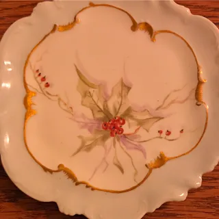 Photo of Limoges France Porcelain Plate White Round Scalloped Floral Gold Trim