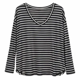 Photo of Soft & Sexy American Eagle Top Womens XS Black White Stripe V Neck Long Sleeve
