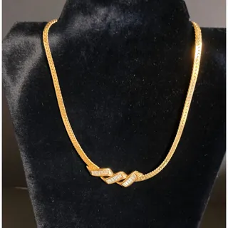 Photo of Vtg Park Lane "Concerto" Gold Tone Herringbone Baguette Rhinestone Choker NOS