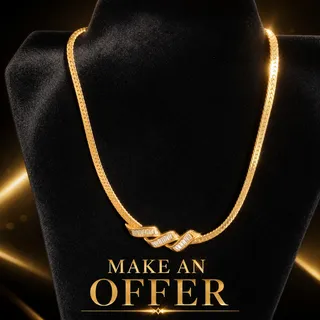 Photo of Vtg Park Lane "Concerto" Gold Tone Herringbone Baguette Rhinestone Choker NOS