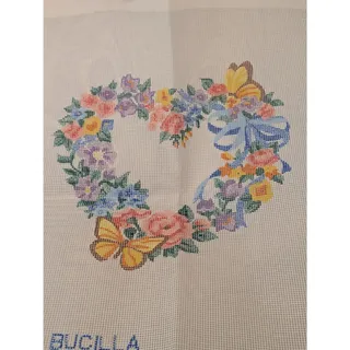 Photo of Vtg Bucilla Needlepoint Butterfly Wreath Mesh Design 1990 14" x 14" 4635