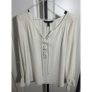 Photo of White House Black Market Women’s Ivory Lined Long Sleeve Peasant Blouse size 10