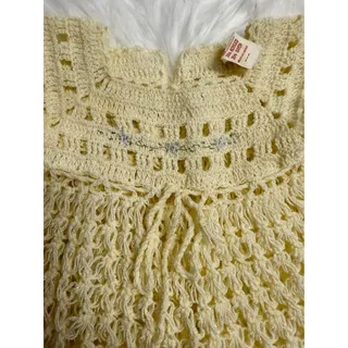 Photo of Didi Vintage hand knitted crocheted baby girl dress-cream w/blue bodice flowers