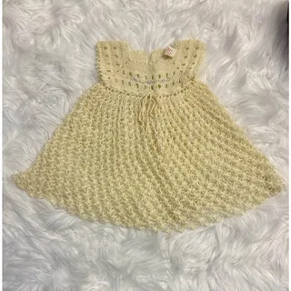Photo of Didi Vintage hand knitted crocheted baby girl dress-cream w/blue bodice flowers