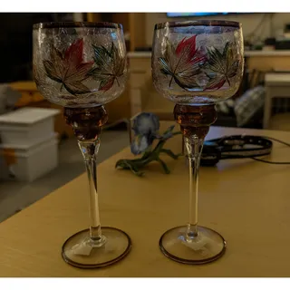Photo of ♥️Pair of Yankee Candle Cracked Maple Leaf Stemmed Glasses