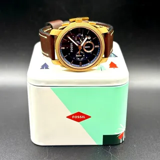 Photo of Fossil FS5073 Machine Chronograph Rose Gold Blue Dial Leather Men's Watch 42mm