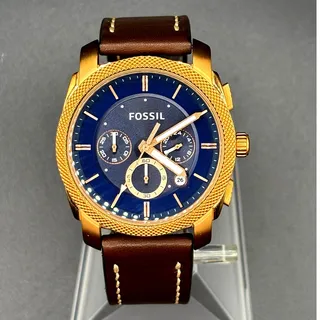 Photo of Fossil FS5073 Machine Chronograph Rose Gold Blue Dial Leather Men's Watch 42mm