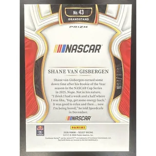 Photo of 2026 Panini Select NASCAR Shane Van Gisbergen Grandstand Light Blue Prizms /199