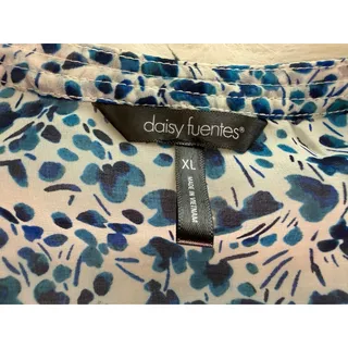 Photo of Daisy Fuentes Blue Floral Long Sleeve Peasant Blouse Size XL