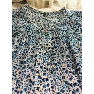 Photo of Daisy Fuentes Blue Floral Long Sleeve Peasant Blouse Size XL