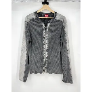 Photo of DIESEL | K-Matty Contrast Panel Zip-Up Cardigan Acid Wash Rib Knit Jacket XXL