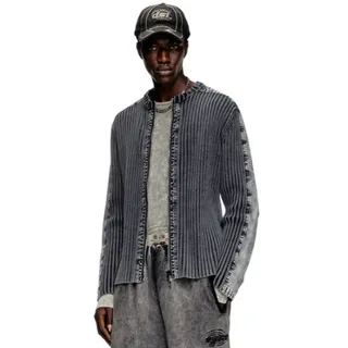 Photo of DIESEL | K-Matty Contrast Panel Zip-Up Cardigan Acid Wash Rib Knit Jacket XXL