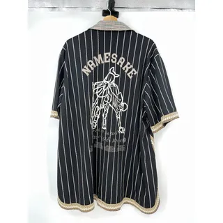 Photo of NAMESAKE | Bill Warm Up Shirt Black Stripe Short Sleeve Baseball Jersey L