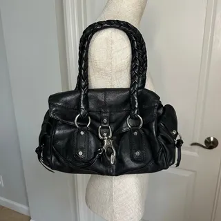 Photo of Francesco Biasia "Secret Love" Black Leather Satchel Shoulder Bag