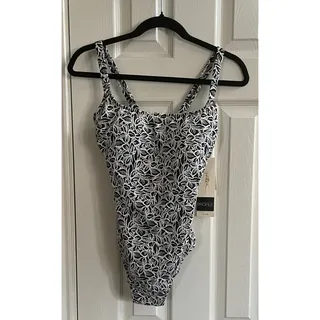 Photo of Profile by Gottex Plumeria D Cup One Piece Swimsuit Black White Leafy Size 8