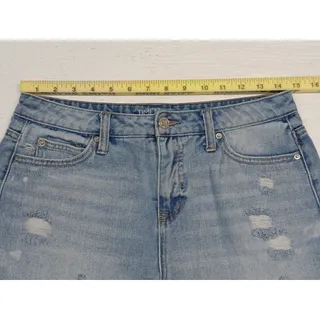 Photo of Time & Tru (6) High Rise Distressed Blue Denim Shorts