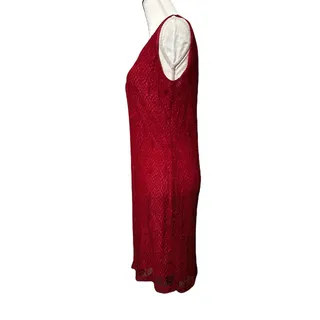 Photo of NWT MT Collection Lace Cherry Red Knee Length Sleeveless Cocktail Dress-Large