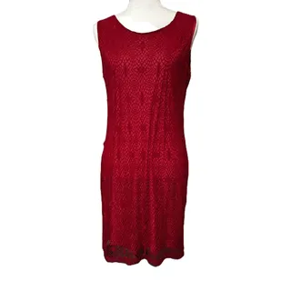 Photo of NWT MT Collection Lace Cherry Red Knee Length Sleeveless Cocktail Dress-Large