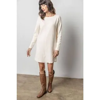 Photo of Lilla P Seamed Boat Neck Knit Dress Talc Off White L NEW Coastal Minimalist 