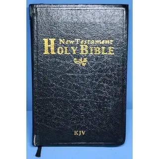 Photo of New Testament Holy Bible KJV King James Version Black Gold Gilded Edges Ribbon