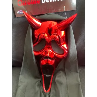 Photo of SCREAM GHOST FACE CHROME DEVIL MASK WITH HOOD COSTUME FW93826 NWT