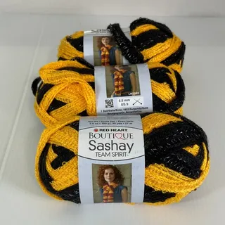 Photo of NWT Red Heart Gold Black Metallic Boutique Sashay Team Spirit Yarn