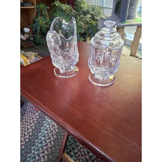 Photo of Clear Vtg Pressed Glass Creamer & Covered Sugar Set (3234)