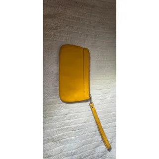 Photo of Tignanello Mustard Yellow Pebbled Leather Wristlet Clutch Zip Pouch