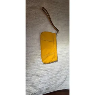 Photo of Tignanello Mustard Yellow Pebbled Leather Wristlet Clutch Zip Pouch