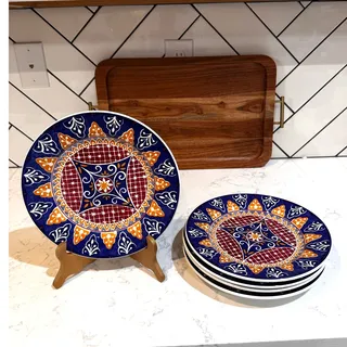 Photo of Pier 1 Vizcaya collection medallion pattern navy blue rust red yellow 10” x5