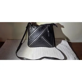 Photo of Black Moto Crossbody Bag Faux Leather Silver Zippers Y2K Biker Purse