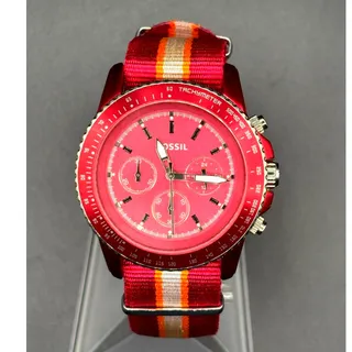 Photo of Fossil Stella CH2768 Red Chronograph 42mm Quartz NATO-Style Strap Women’s Watch