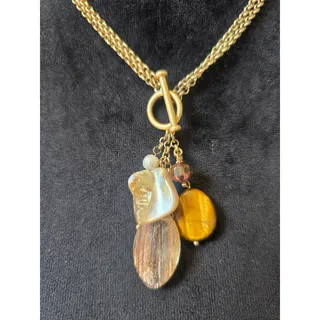 Photo of Gold Tone Layered Chain Pendant Statement Necklace