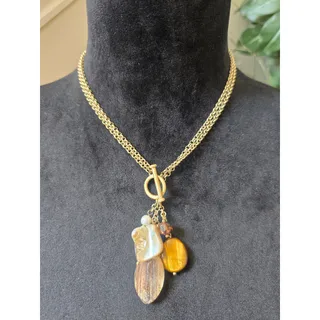 Photo of Gold Tone Layered Chain Pendant Statement Necklace