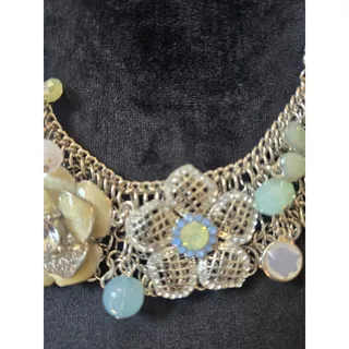 Photo of Silver Tone Pastel Floral Rhinestone Bib Statement Necklace