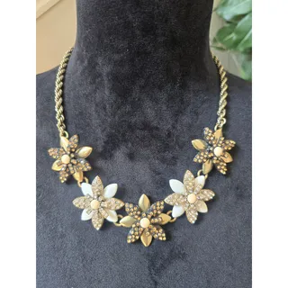 Photo of Gold Tone Ivory Floral Rhinestone Statement Necklace