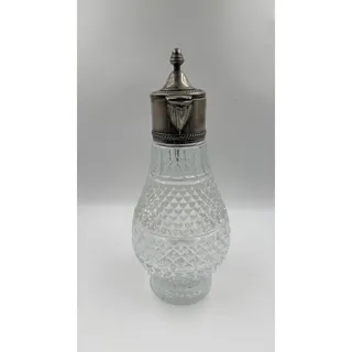 Photo of Vintage Italian Silverplate Glass Claret Jug Wine Decanter Diamond Pattern Pitcher