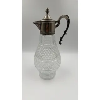 Photo of Vintage Italian Silverplate Glass Claret Jug Wine Decanter Diamond Pattern Pitcher