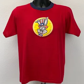 Photo of Vintage 70s Bugs Bunny USA T Shirt M Medium Patriotic Independence Day Red Tee