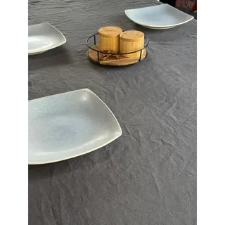 Photo of Crate & Barrel Marin Linen Tablecloth 60x90 Graphite Gray 100% Linen Dining Room