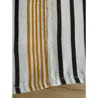Photo of VINTAGE Striped Table Runner Curved Symmetrical Black Mustard Cream 83 x 19 READ