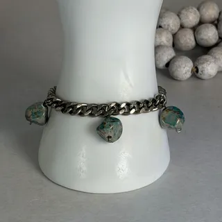 Photo of Shasta Daisy Designs Silver-Tone Curb Link & Green Jasper Nugget Charm Bracelet