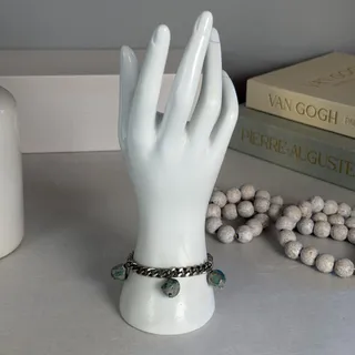 Photo of Shasta Daisy Designs Silver-Tone Curb Link & Green Jasper Nugget Charm Bracelet