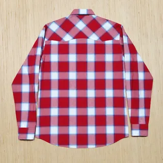 Photo of Wrangler Retro Western Shirt Boys XL 14-16 Red Blue Plaid Pearl Snap 100% Cotton