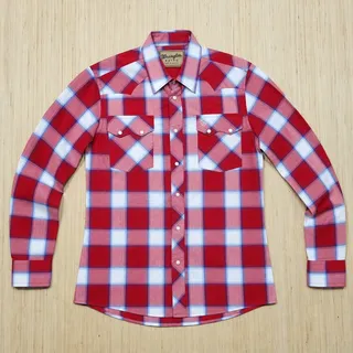 Photo of Wrangler Retro Western Shirt Boys XL 14-16 Red Blue Plaid Pearl Snap 100% Cotton