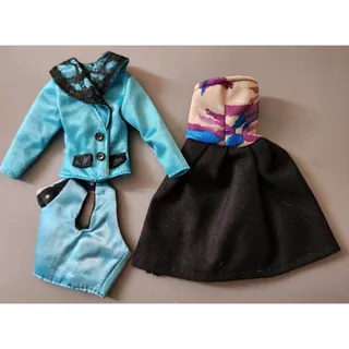 Photo of Vintage Barbie Midge Designer Black & Blue Dress, Top & Jacket