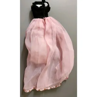 Photo of Vintage Barbie Midge Designer Gown, Black Velvet Top W/Gold Trim & Pink Chiffon