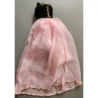 Photo of Vintage Barbie Midge Designer Gown, Black Velvet Top W/Gold Trim & Pink Chiffon