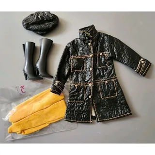 Photo of Vintage Barbie Midge "PGD" Black Coat & Hat, Black Boots & Yellow Stockings