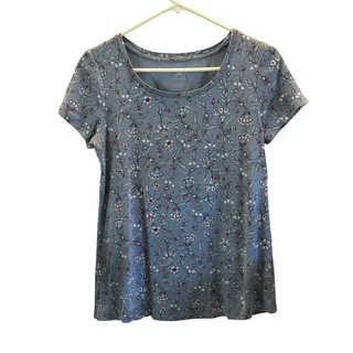 Photo of J Jill blue floral cotton scoop neck tee shirt Small classic 